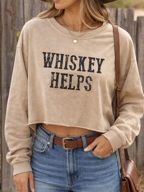 Zutter Small Oversized Cropped Sweatshirt Whiskey Helps Graphic